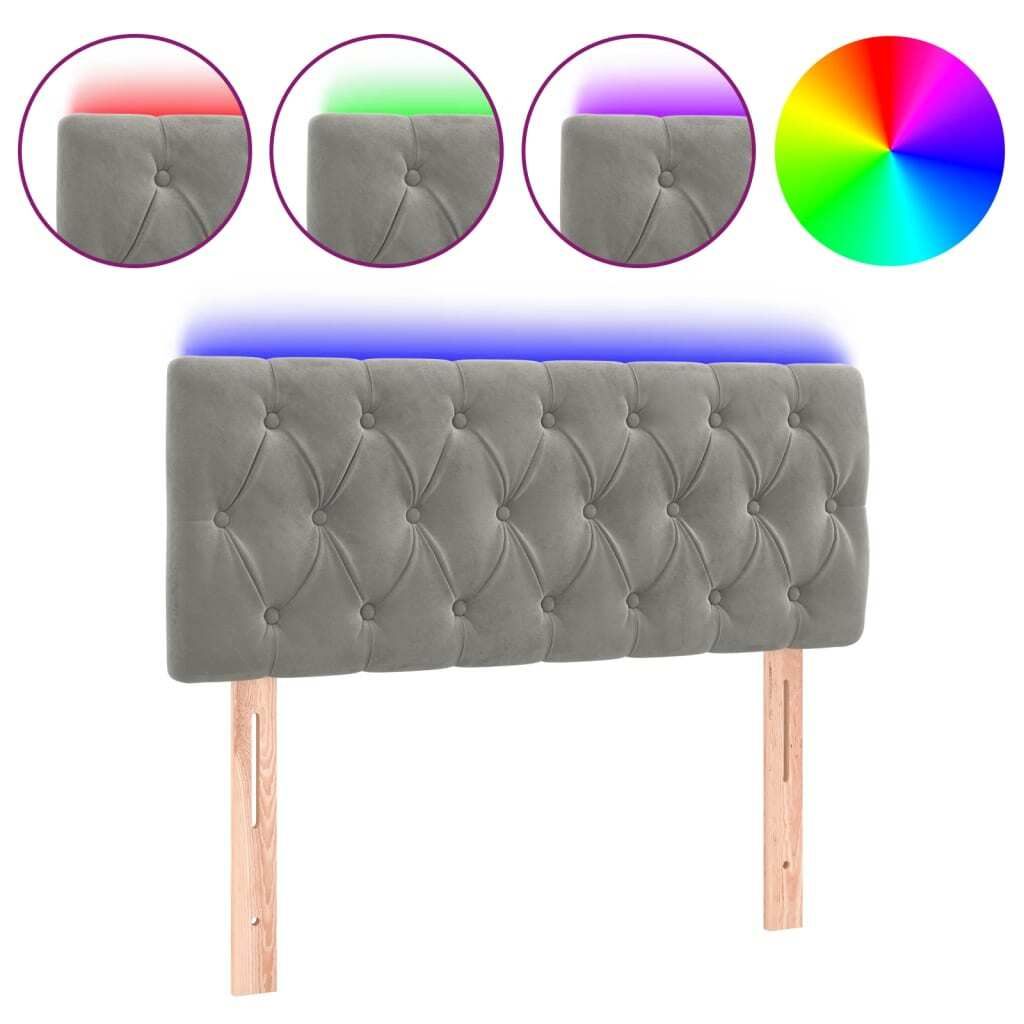 vidaXL Testiera LED Grigio chiaro 90x7x78/88 cm Velluto Immagine del prodotto 