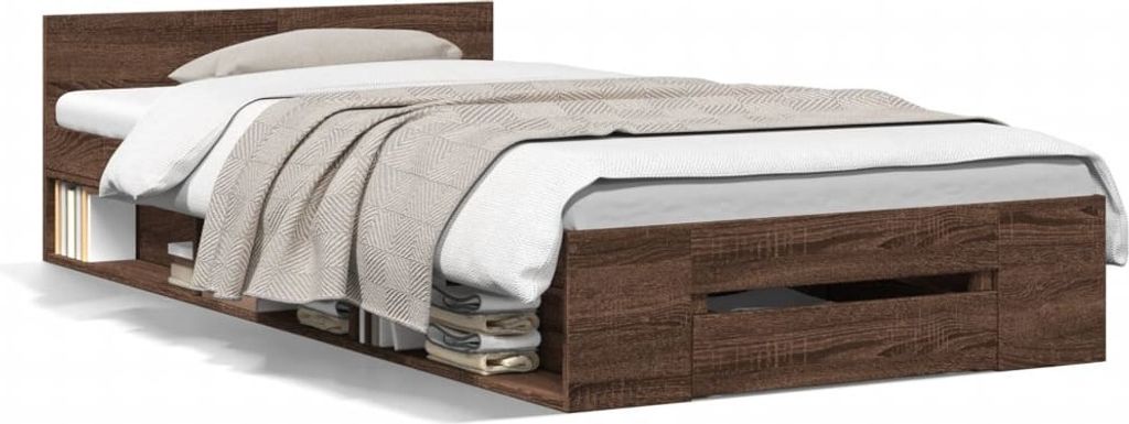 Möbel Bettgestell mit Schublade Braun Eiche 75x190 cm Holzwerkstoff - Klassische Betten 3280810