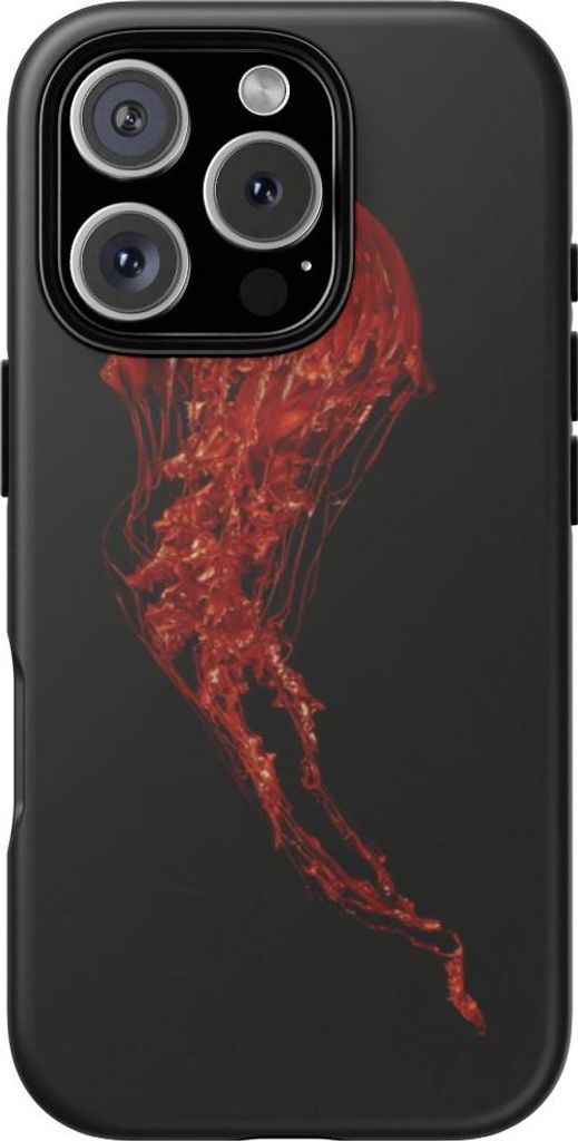 Rote Qualle auf schwarzem Hintergrund – Hülle Kompatibel mit iPhone 16 Pro