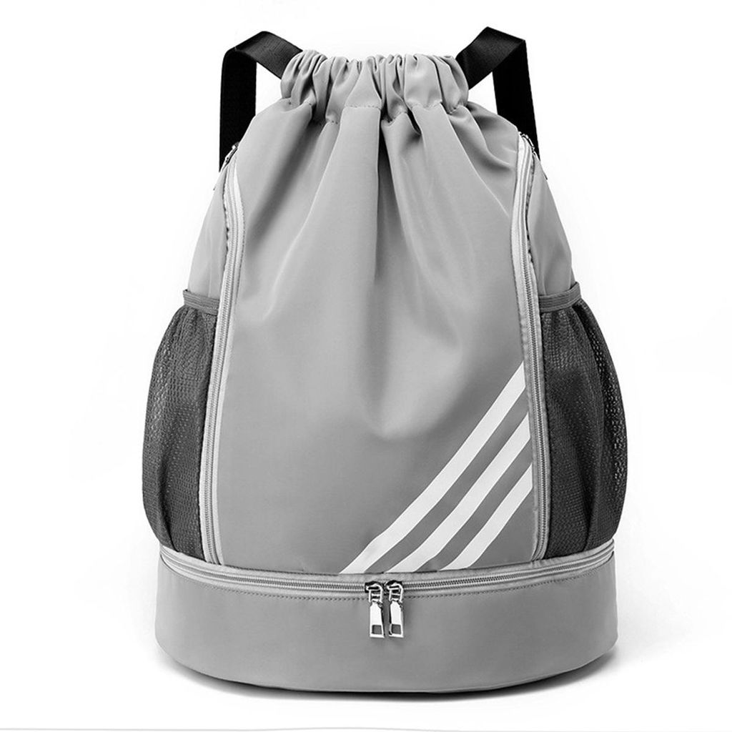Turnbeutel Mode Sport Rucksäcke Kordelzug Turnbeutel Große Kapazität Wasserdicht Rucksack mit Bodenfach und Kordelzug Hellgrau