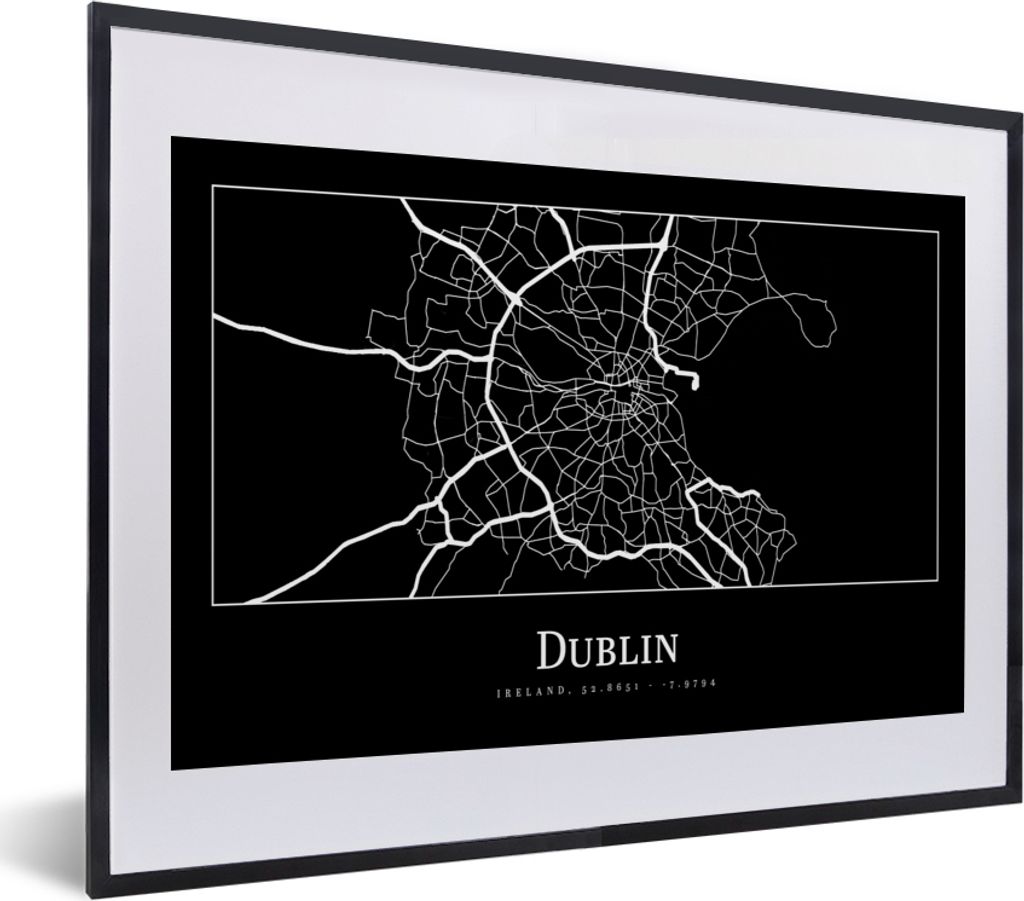 MuchoWow Gerahmtes Poster Stadtplan - Dublin - Karte 40x30 cm - Poster mit Schwarzem Bilderrahmen Wandposter Rahmen Foto Bilder - Bilderrahmen - ...