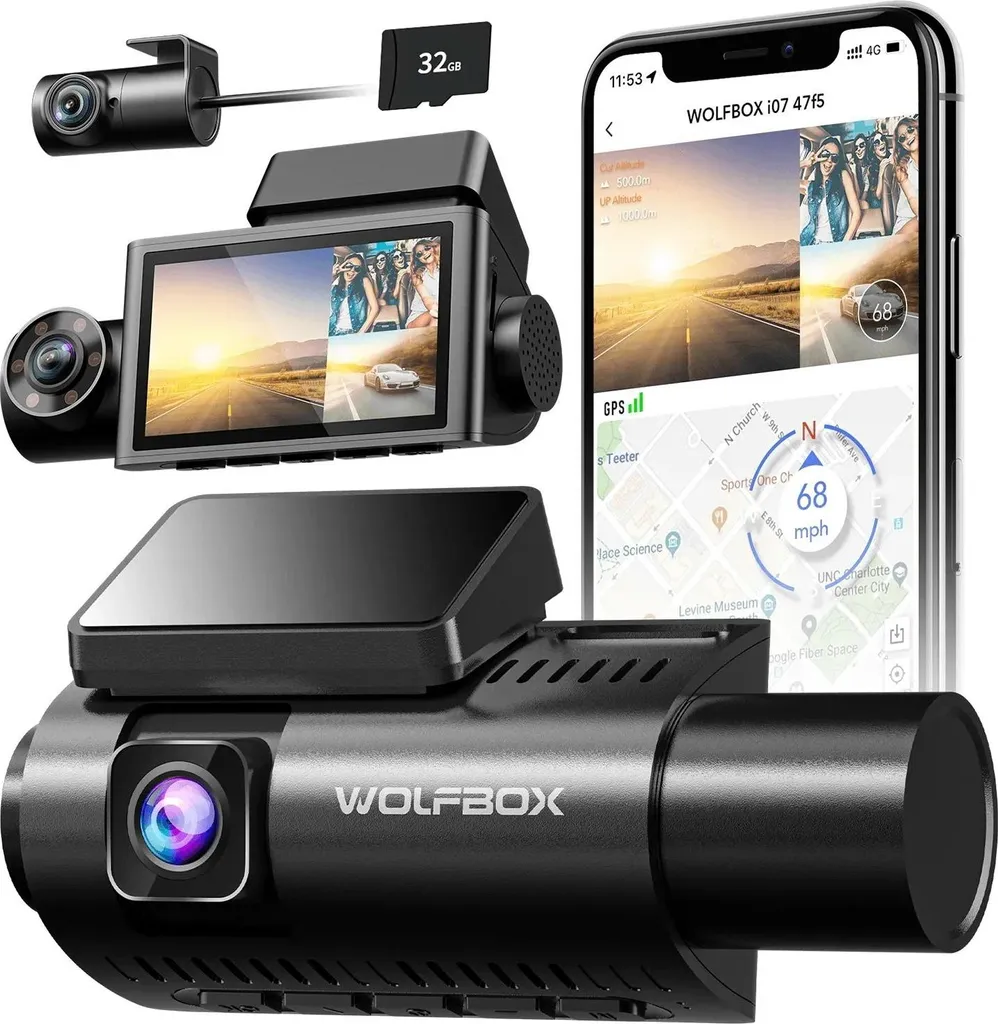 Dashcam 4K triple vision sans câblage complexe avec carte 32 Go