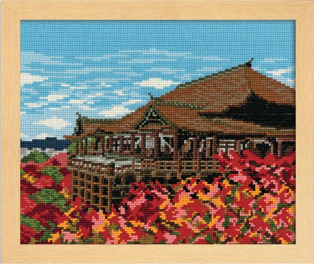 Olympus Kreuzstich Stickpackung "Herbstlaub und Kiyomizudera", Zählmuster, 29,7x36,4 cm
