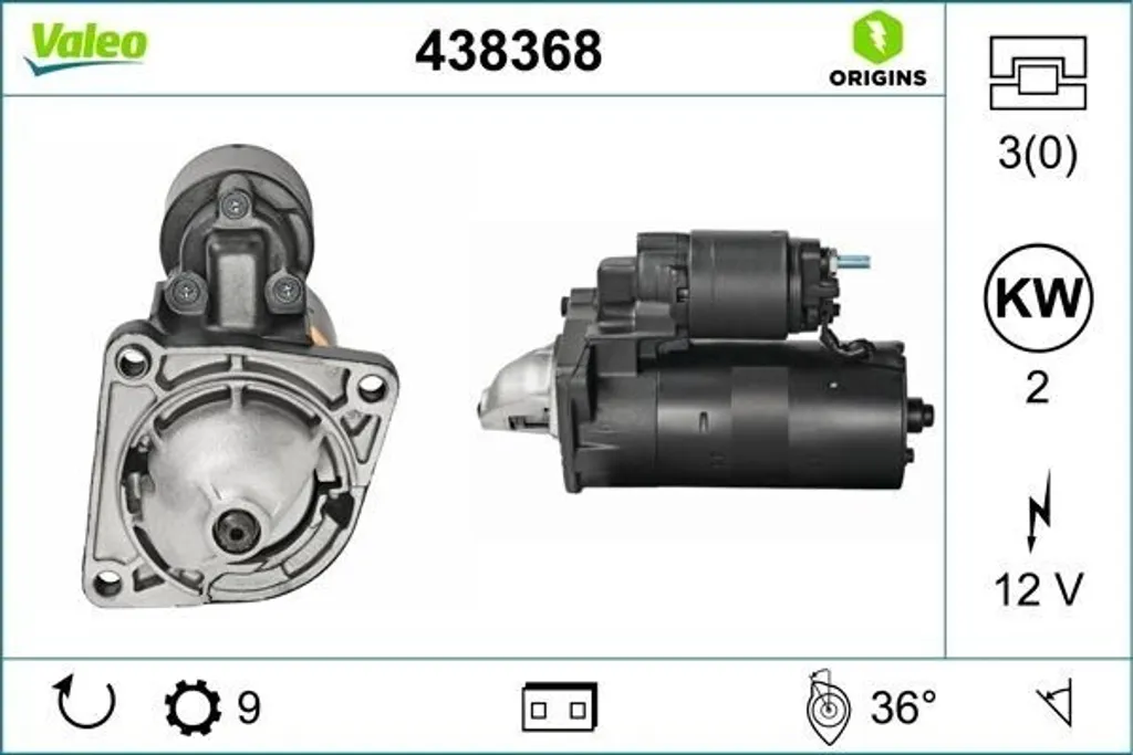 Démarreur pour Opel Vectra C et Chevrolet Cruze - Pièce Valeo 438368 OE