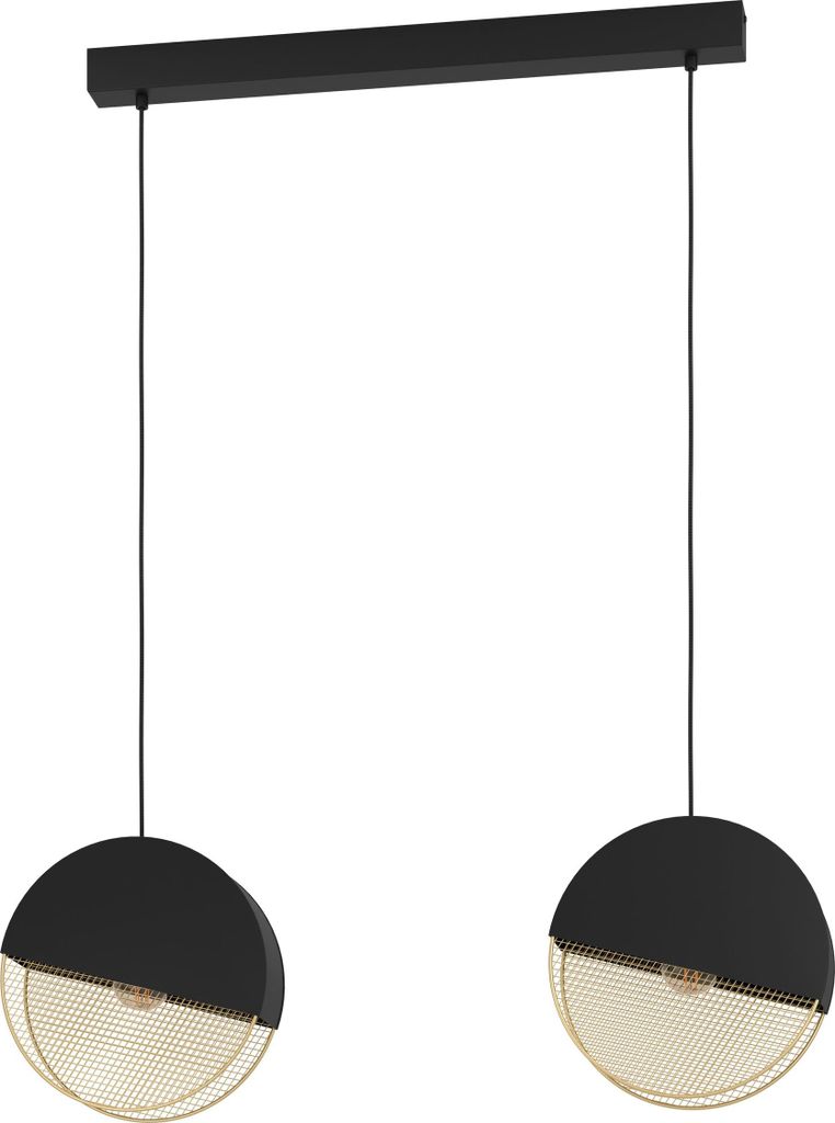 EGLO Hängelampe Mumbles, Esstisch Pendelleuchte 2-flammig, elegante Esszimmerlampe aus Metall in Schwarz und Gold, Hängeleuchte mit E27 Fassung