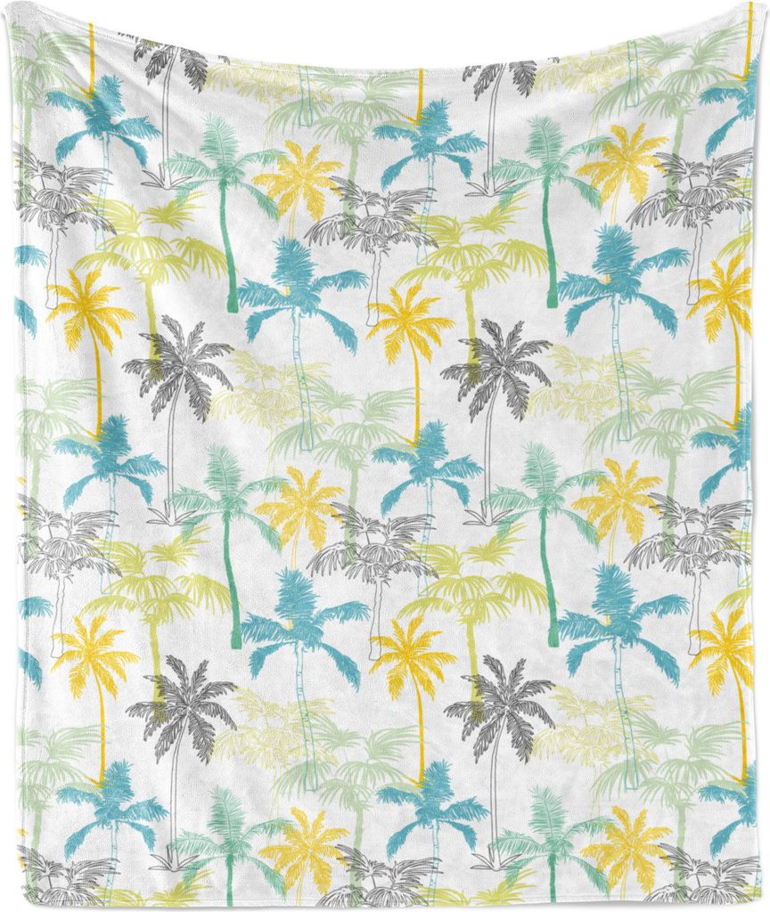 ABAKUHAUS hawaiisch Weich Flanell Fleece Decke, Bunte Insel Palmen Gezeichnet von Hand Exotische Plantation tropischer Einstellung, 175 x 230 cm, M...