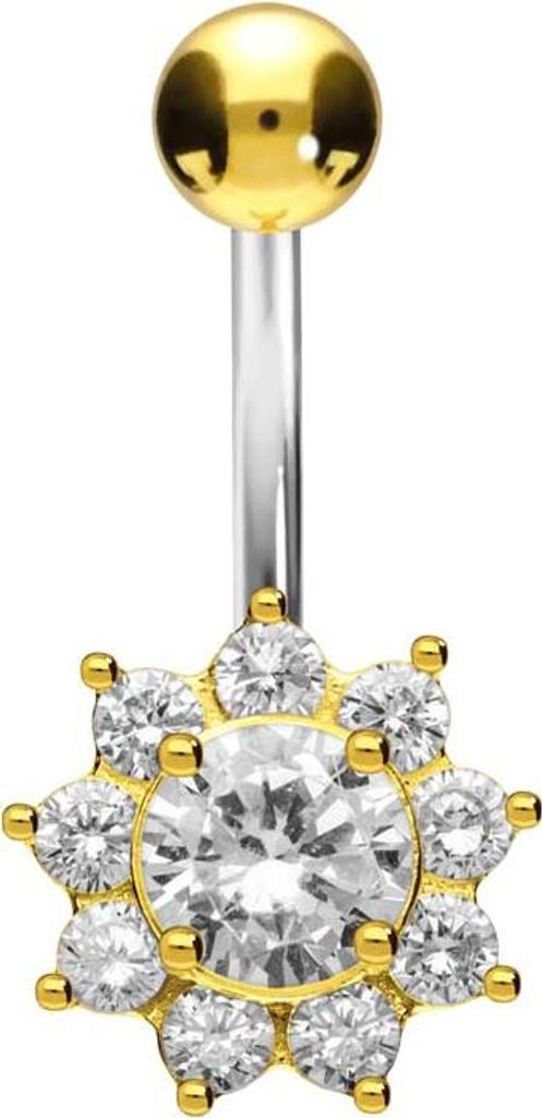 Bauchnabelpiercing Titan Bananabell mit 925er Silber-Design KRISTALLBLUME