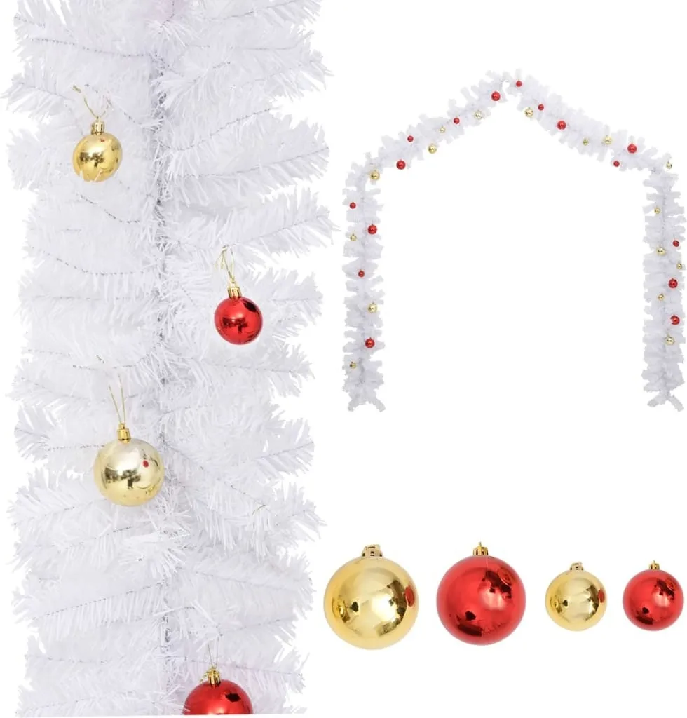 Guirlande de Noël décorée boules blanches 5m pour sapin et escalier
