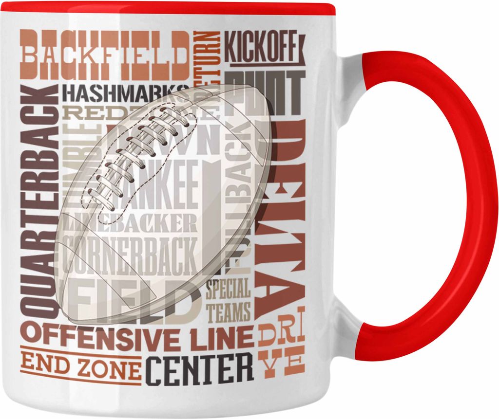 Trendation - American Football Tasse Geschenk Football-Spieler Geschenkidee Spielbezeichnungen Regeln (Rot)