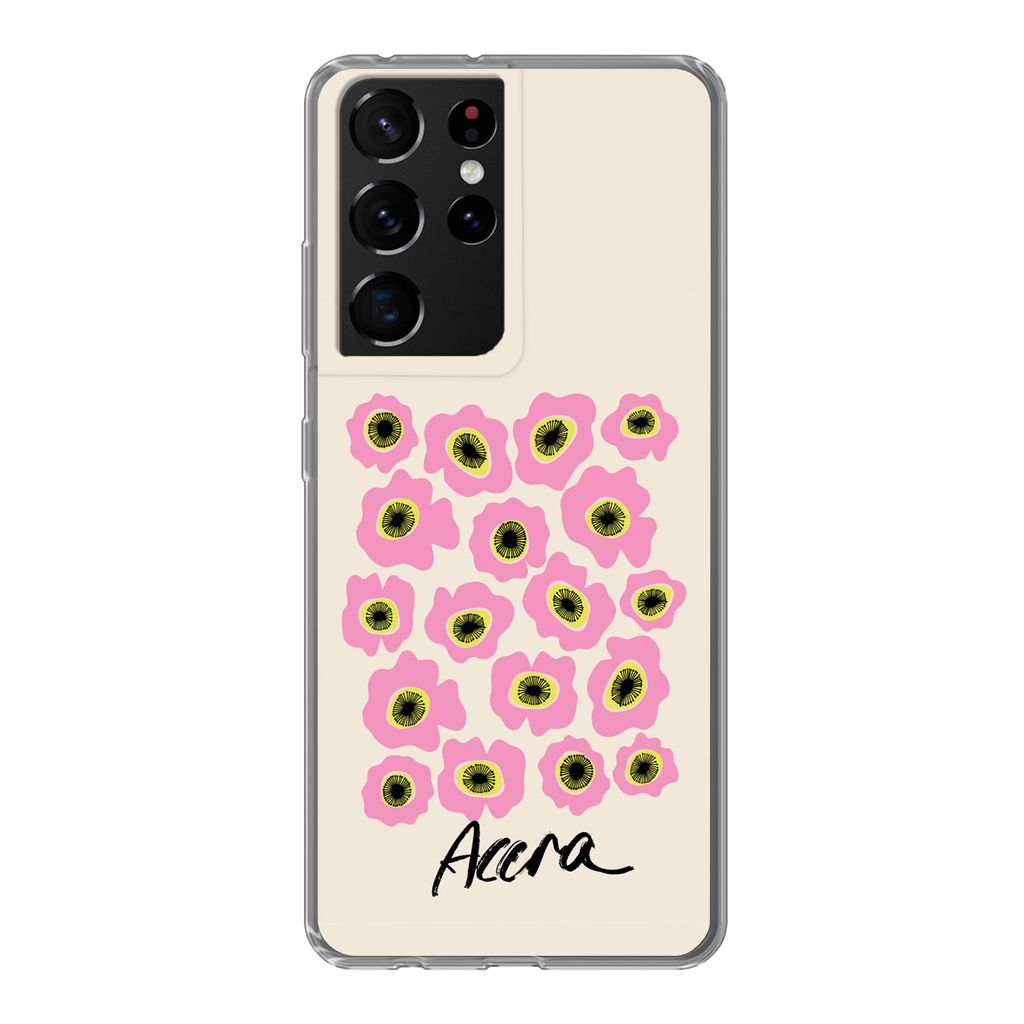 MuchoWow Handyhülle Schutzhülle Hülle für Samsung Galaxy S21 Ultra Blumen - Rosa - Ghana Silikon Softcase Handy Hülle - Mobiltelefon