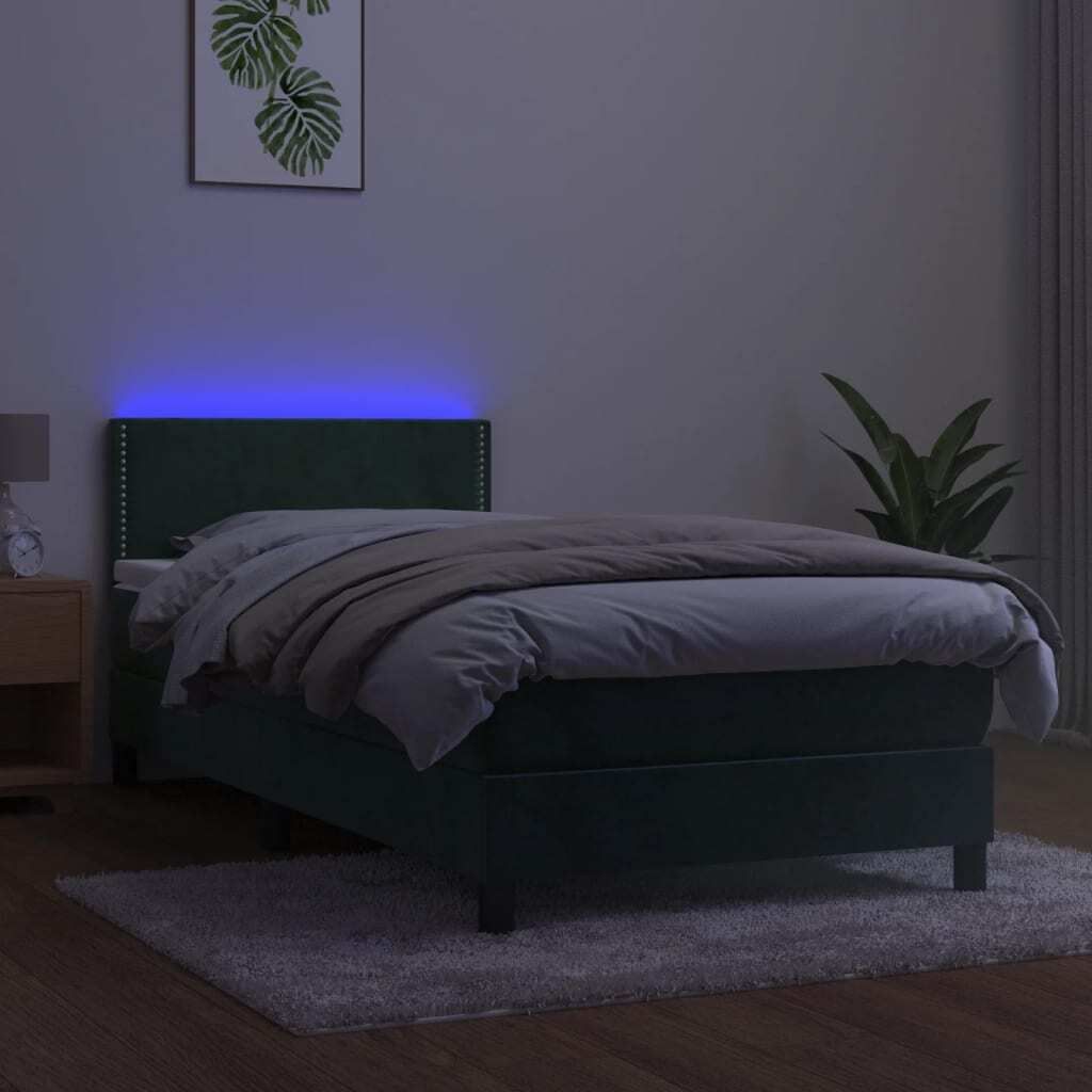 Maison Exclusive - Boxspringbett mit Matratze & LED Dunkelgrün 80x200 cm Samt