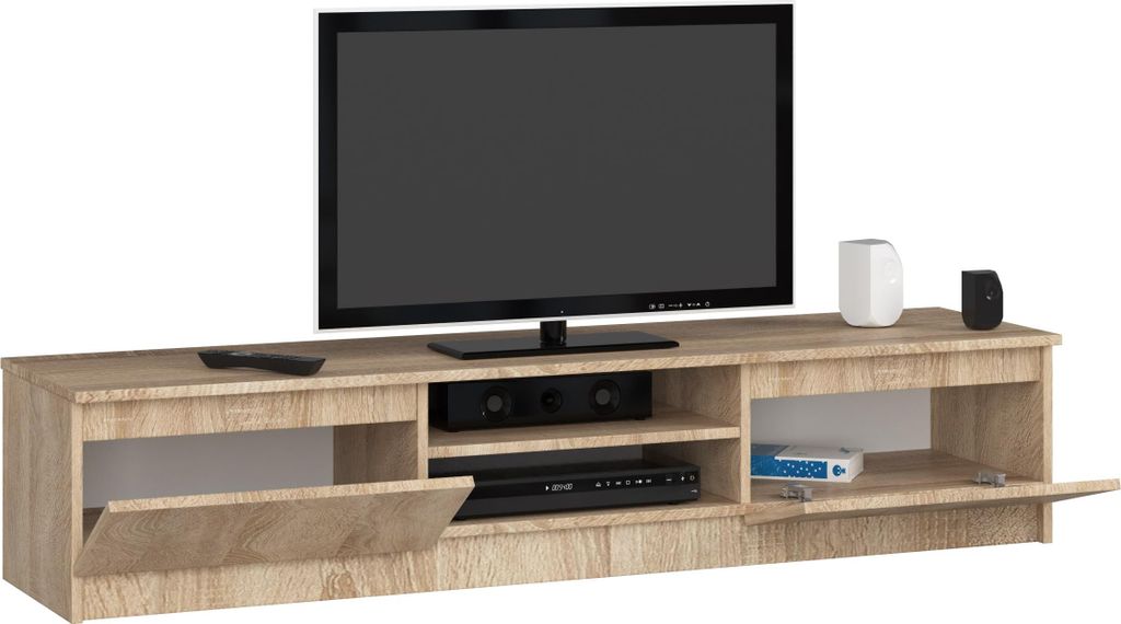 TV-Lowboard 160cm Fernsehtisch 2 Türen 2 offene Fächer TV-Schrank 33cm hoch CLP