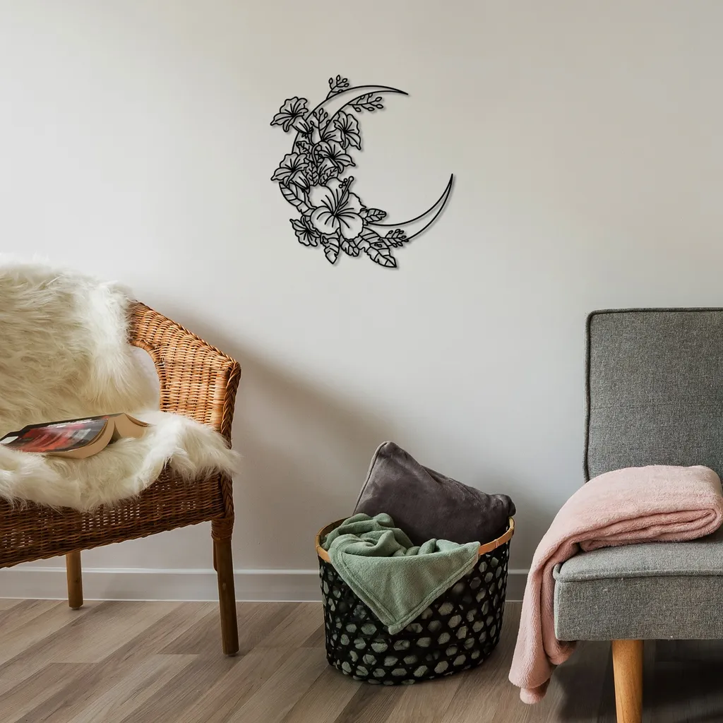Vivegate Decorazione Murale In Metallo, Fasi Lunari E Stelle, Stile Bohémien, 35,5x33,5 Cm, Colore Nero, Per Camera Da Letto