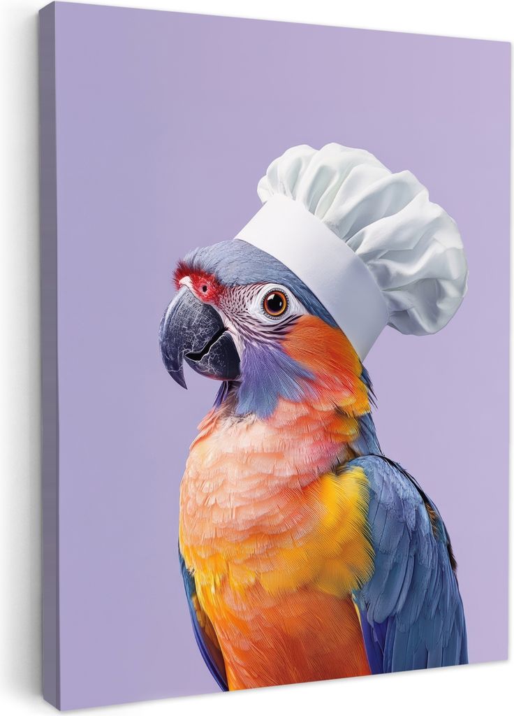 Wanddeko 30x40 cm - Vogel - Kochmütze - Sittich - Violett, Leinwand Bilder, Wanddeko, Gemälde