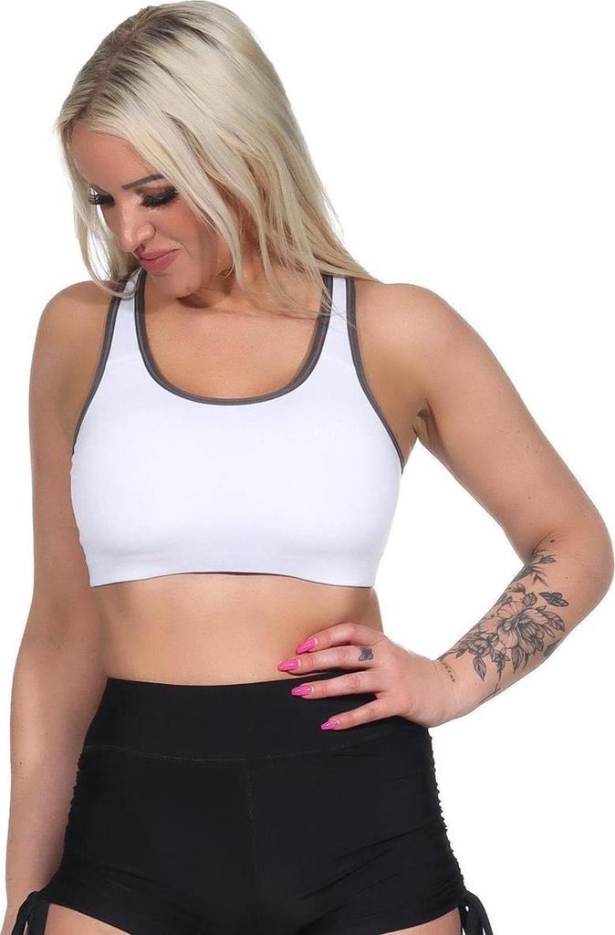 Damen Sport-BH ohne Bügel in 5 Farben, Mittlere Stützkraft Weiß XS