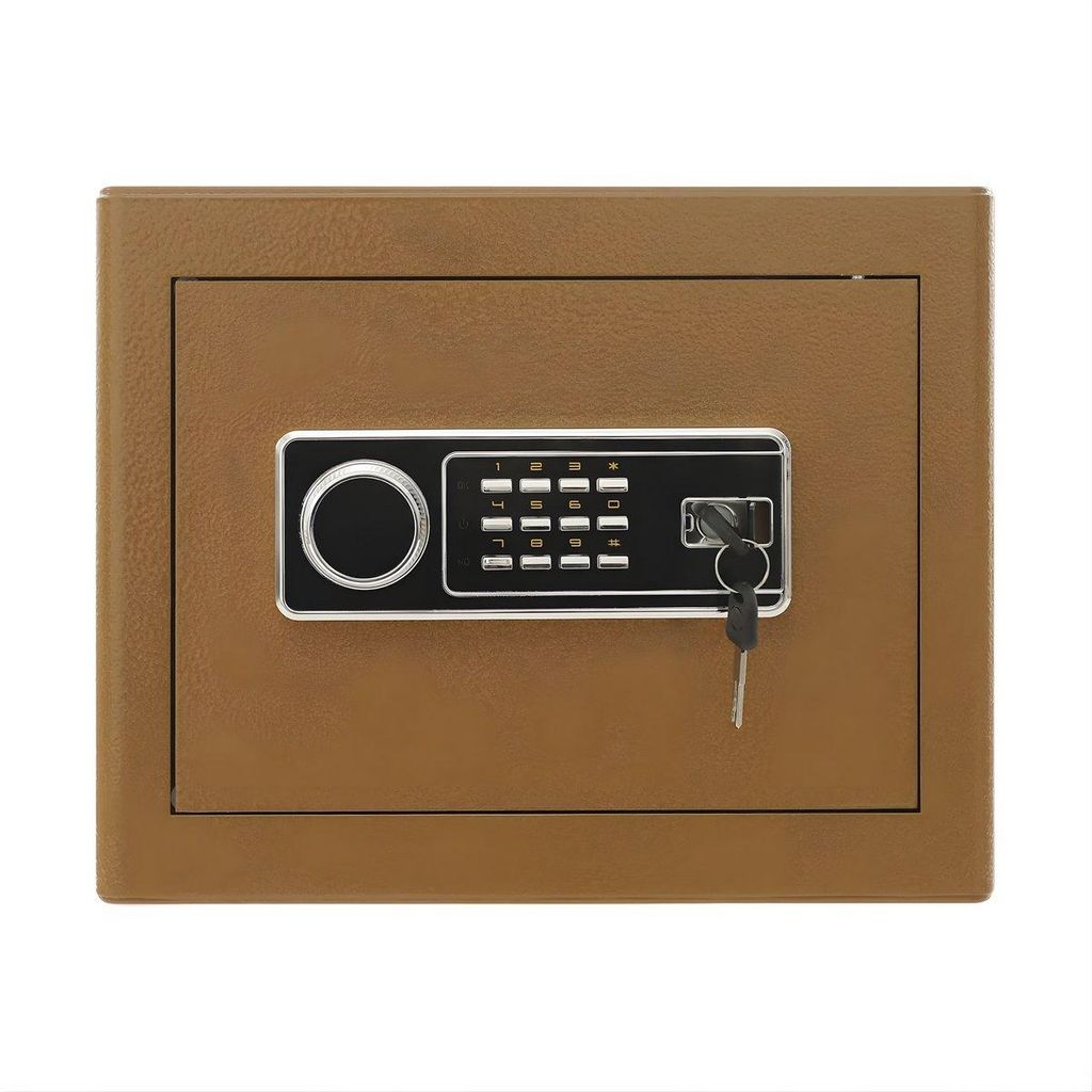 Elektronischer Safe mit LED – Stahlschrank 38×32×30 cm mit Geheimfach & Notöffnung – Braun