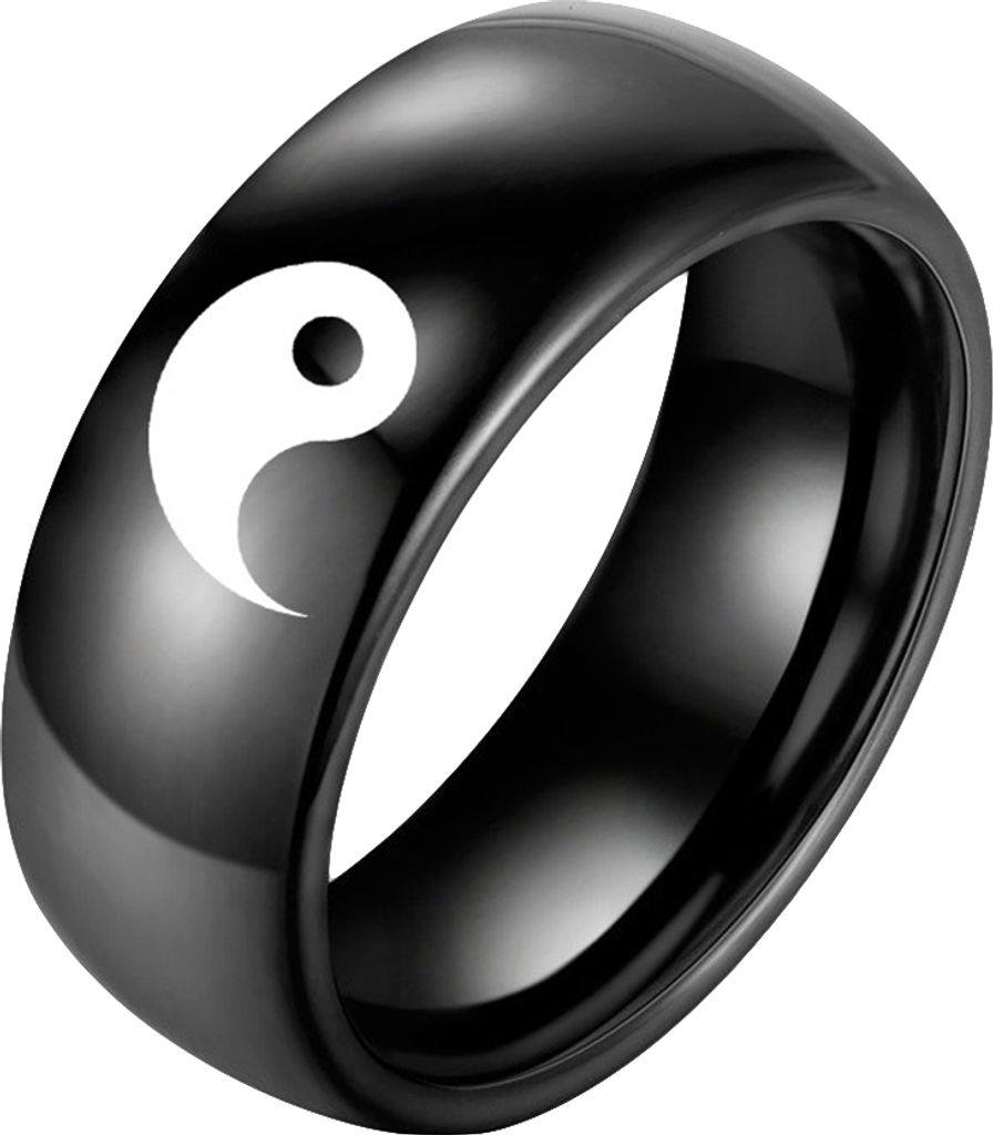 Männer Frauen Yin Yang Zeichen Band Mode Titan Stahl Ring Liebhaber Paar Schmuck-Schwarz,US 11