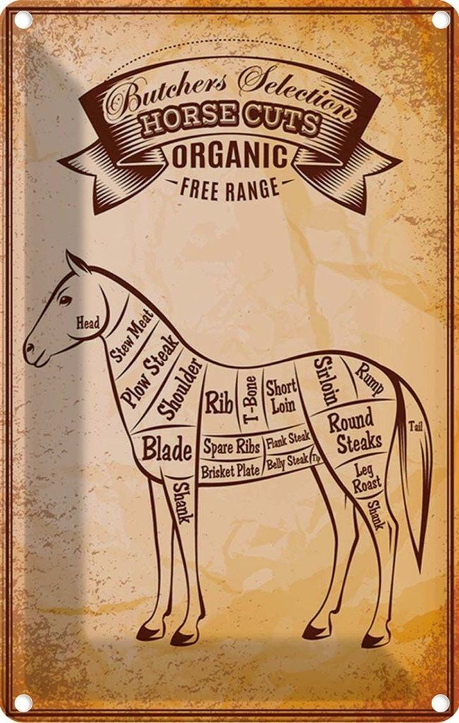 vianmo Blechschild 18x12 cm Pferd Horse cuts Organic Metzgerei Tier Haustier