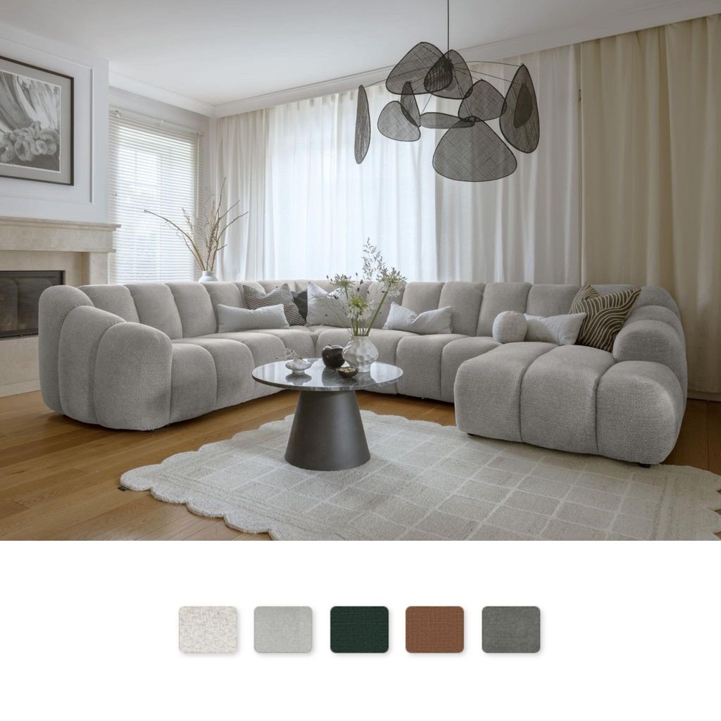 MIUFORM Shell Wochnlandschaft U-FORM LINKS - 265x205 cm - Hellgrau - Sofa Modulsofa Couch