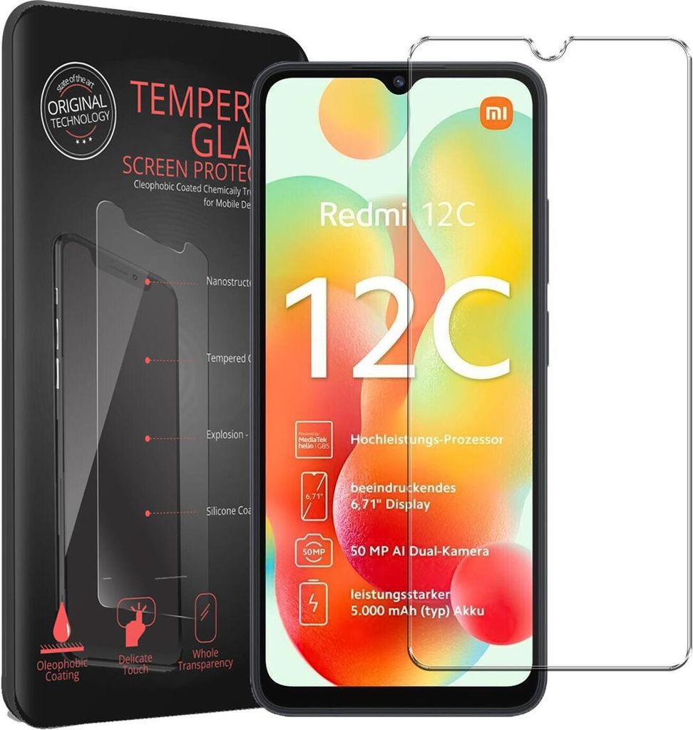 2x Conie Glasfolie für Xiaomi Redmi 12C Displayschutz Folie Panzer Glas Premium Schutzfolie Set Blasenfrei