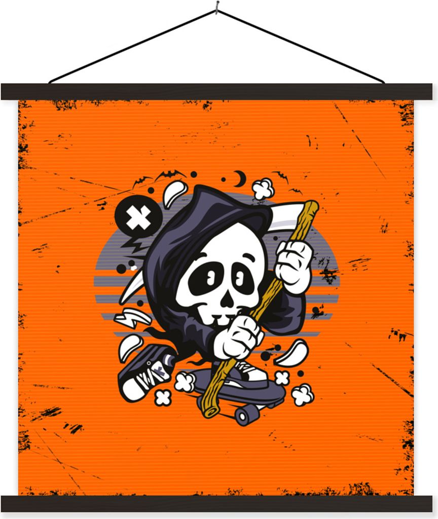 MuchoWow Textilposter Jahrgang - Skelett - Skateboard 40x40 cm mit schwarzem Rahmen - Fotos