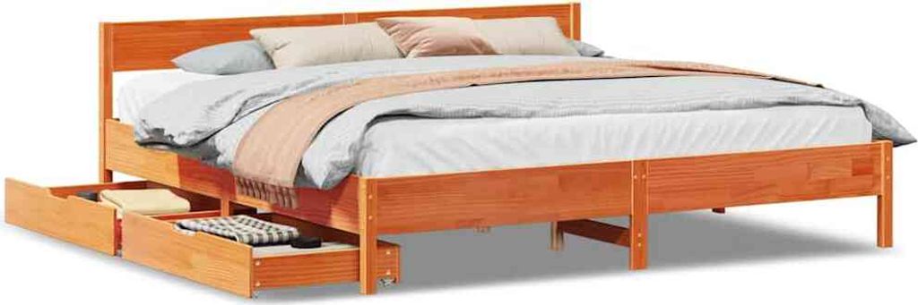 vidaXL Massivholzbett ohne Matratze Wachsbraun 180x200 Kiefernholz