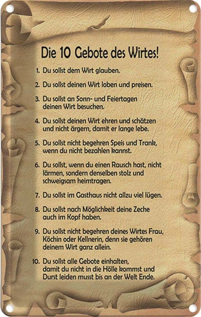 vianmo Blechschild 30x20 cm die 10 Gebote des Wirtes Dekoration Spruch Zitat