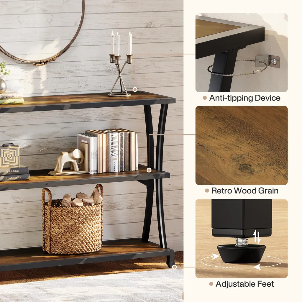 Table d'appoint style industriel 110 cm avec compartiments de rangement