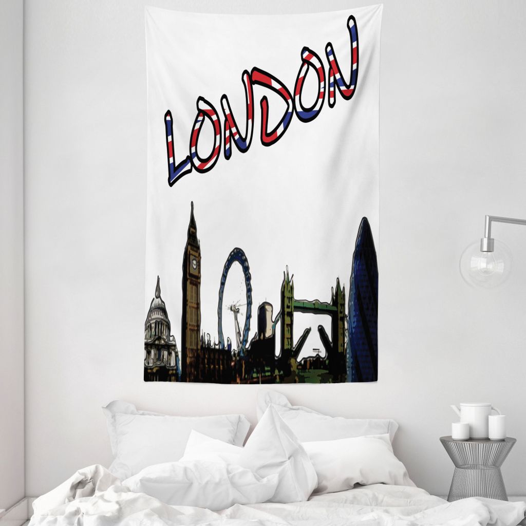 ABAKUHAUS Bunt Wandteppich und Tagesdecke, London Tower Cartoon aus Weiches Mikrofaser Stoff Waschbar ohne Verblassen Digitaldruck, 140 x 230 cm, M...