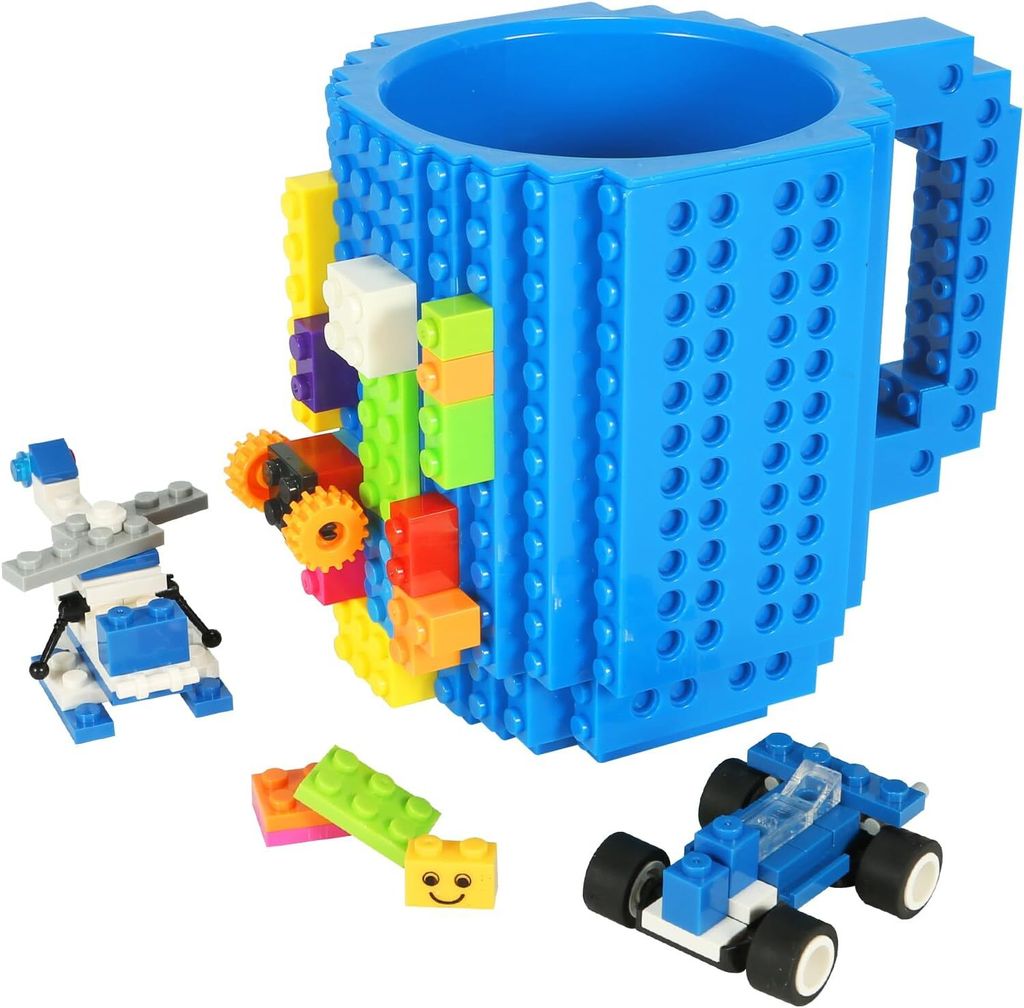 Build-on Bricks Tassen Becher, Kreative DIY Kaffeetasse Baustein Kaffee Tee Trinken Spa? Trinken Geschenk (Blau)