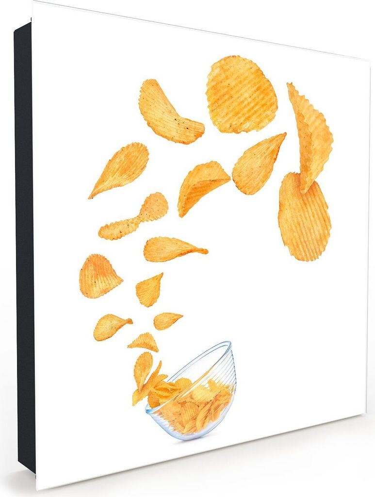 Nachbildung-Schlüsselkasten, Magnetpinnwand und Memoboard mit Glasfront Motiv Chips fliegend