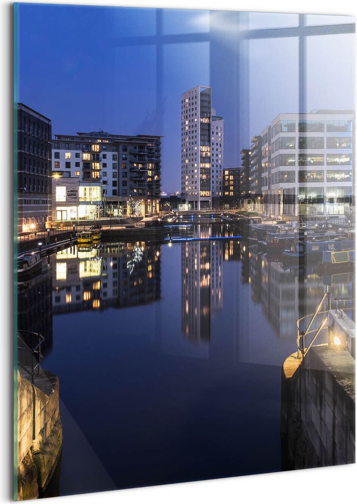 Designer Glasbild - Wandbild - Glas Bild - 60x80 cm - Die Stadt Leeds Wird Nachts Beleuchtet
