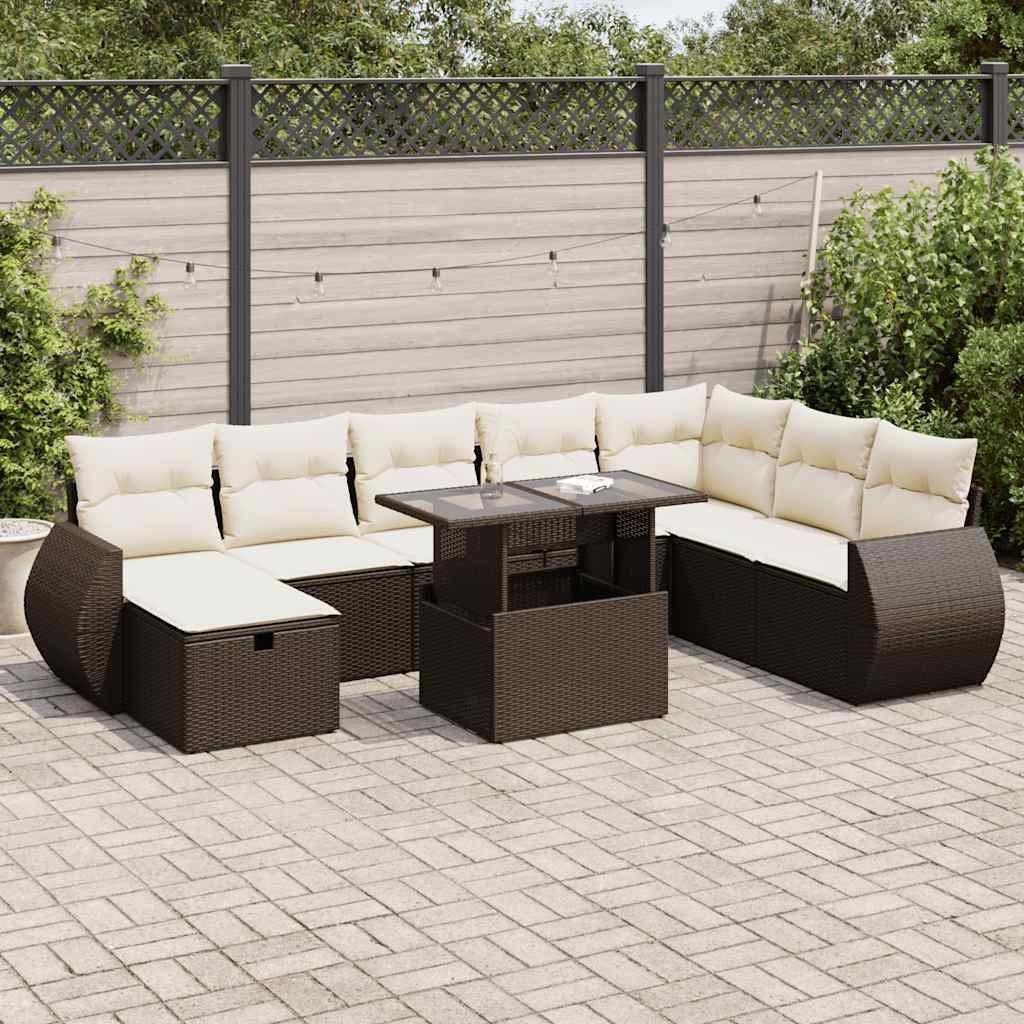 Maison Exclusive - 9-tlg. Garten-Sofagarnitur mit Kissen Braun Poly Rattan