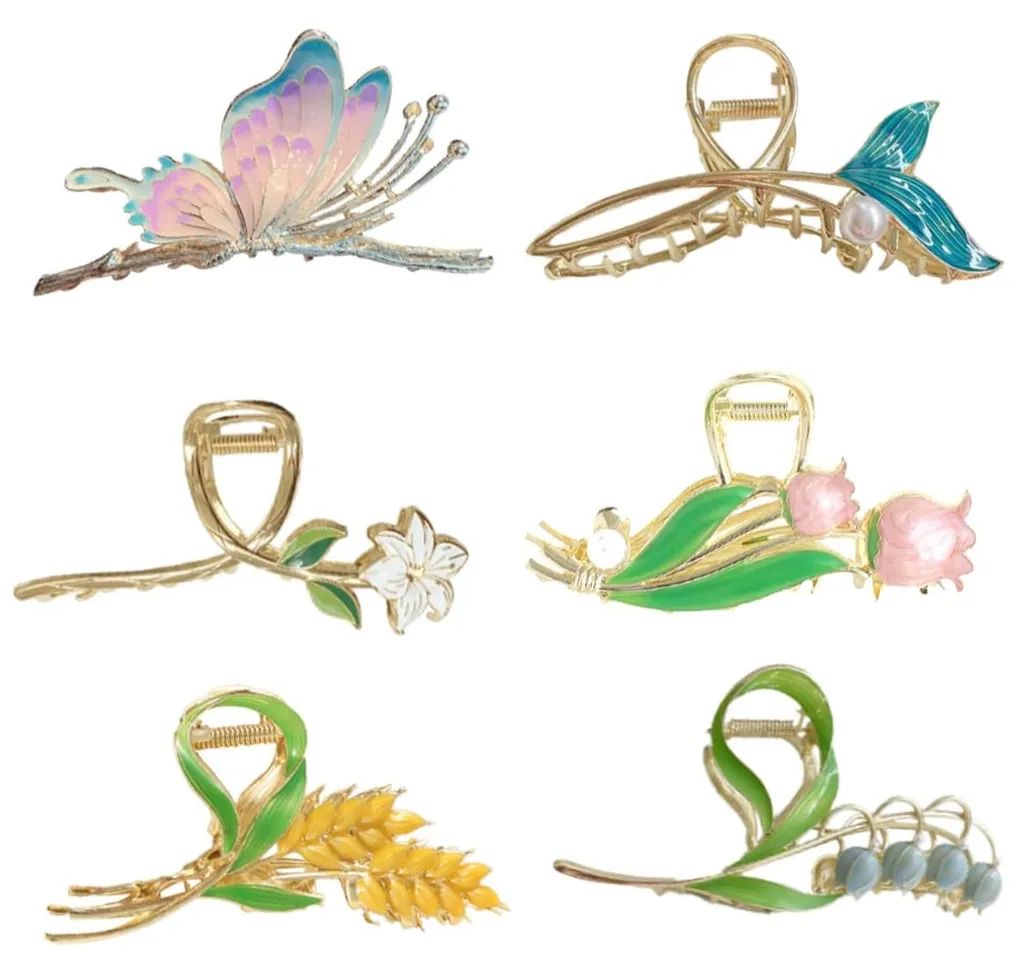 Accessoires Cheveux Femme : Lot de Grandes Barrettes à Motif Fleur et Tulipe