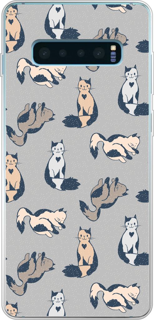 MuchoWow Handyhülle Schutzhülle Hülle für Telefoonhoesje Samsung Galaxy S10 Plus Muster - Katze - Herz - Jungen - Mädchen - Kinder - Kind Si...