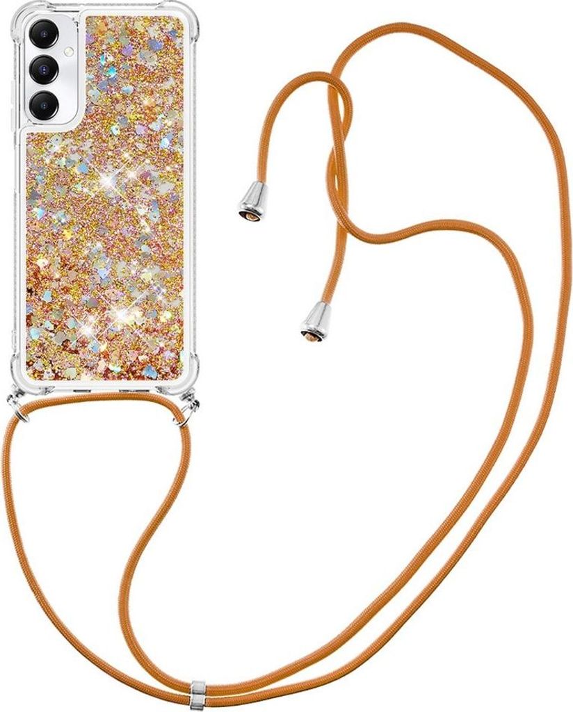 Samsung Galaxy A05s Hülle - Coverup Liquid Glitzer Back Cover mit Handykette - Gold