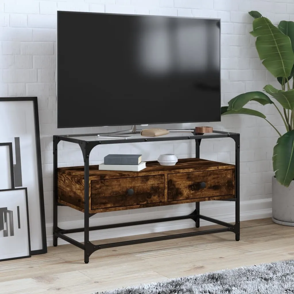Best Möbel Mobile TV con piano in vetro rovere fumé 80x35x51cm materiale legno - Mobili TV CL1674369 1pacco
