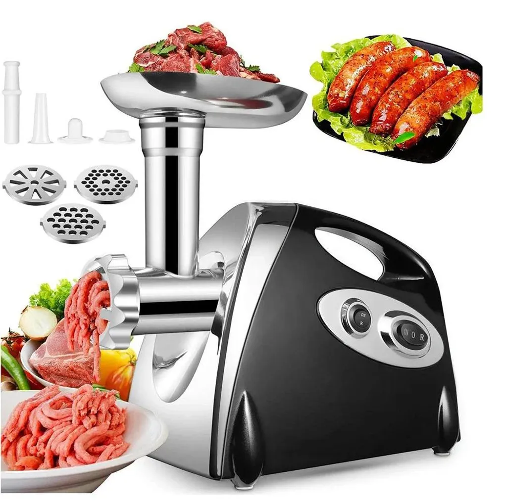 Hachoir à viande électrique en acier inoxydable noir avec moteur puissant