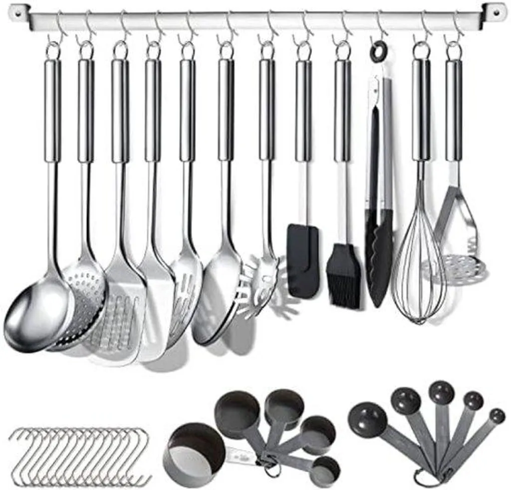 Kit ustensiles de cuisine inox 38 pièces avec support design compact