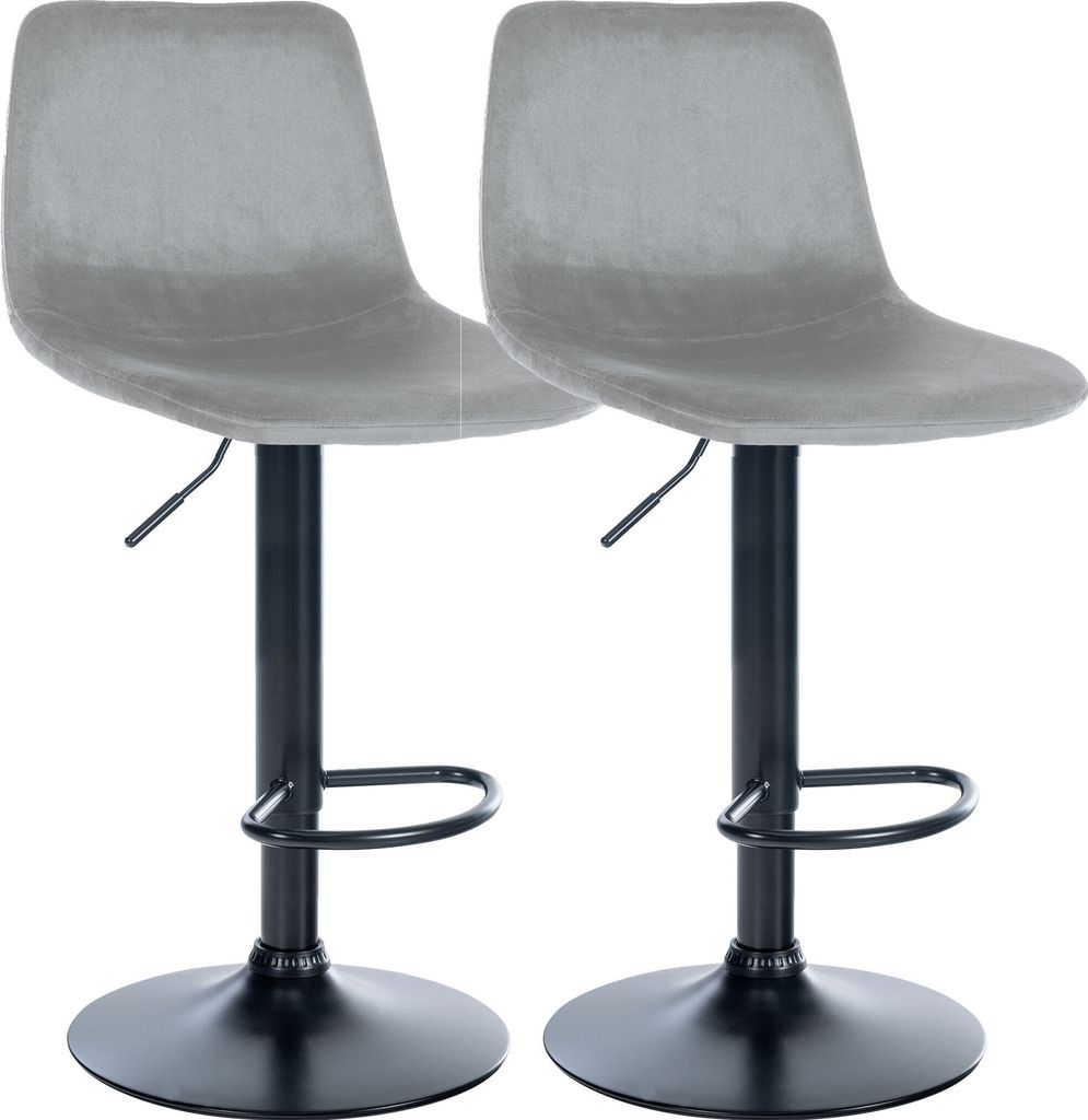 CLP 2er Set Barhocker Divo Samt drehbar und stufenlos höhenverstellbar Farbe grau Material Gestell Metall matt schwarz
