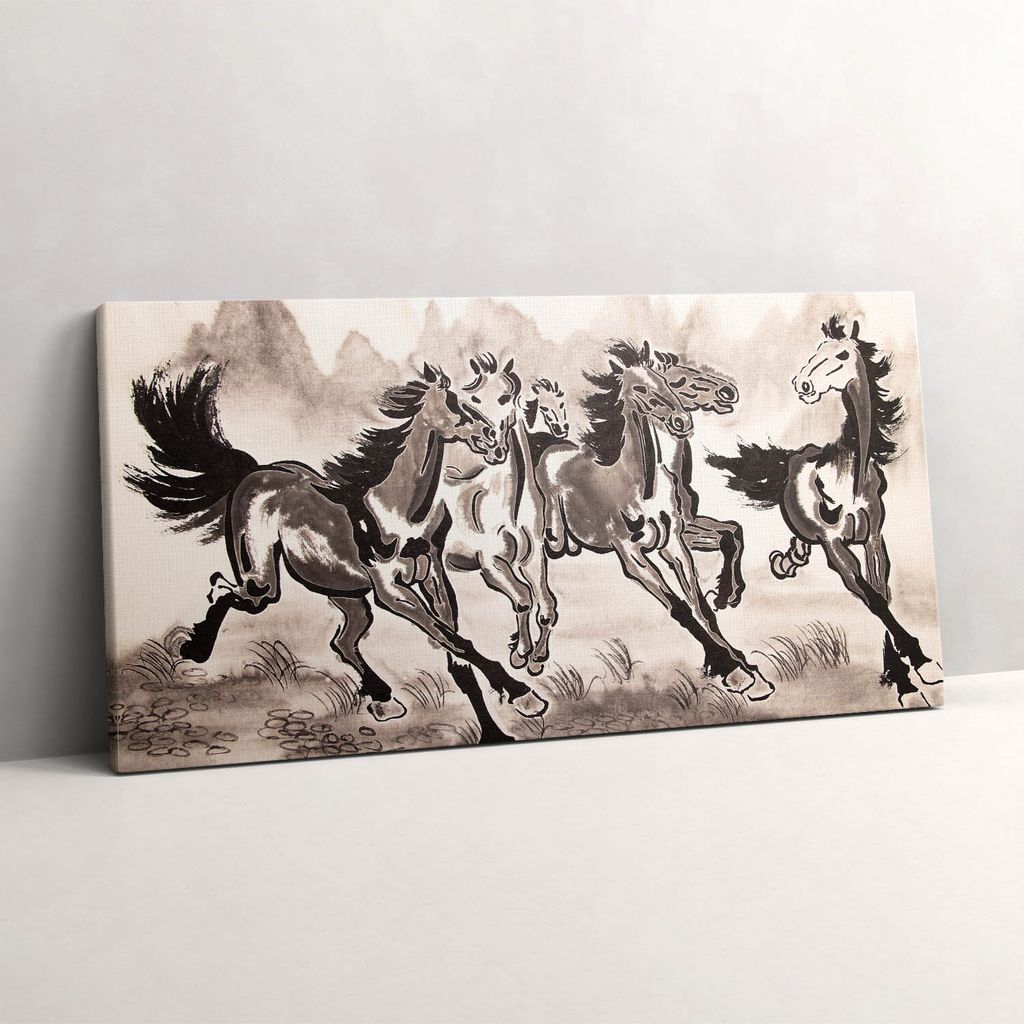 Laufende, galoppierende Pferde – Leinwandbild Wandbild – 100x50 cm – Leinwandbilder – Wandbilder – Schlafzimmer – Flur