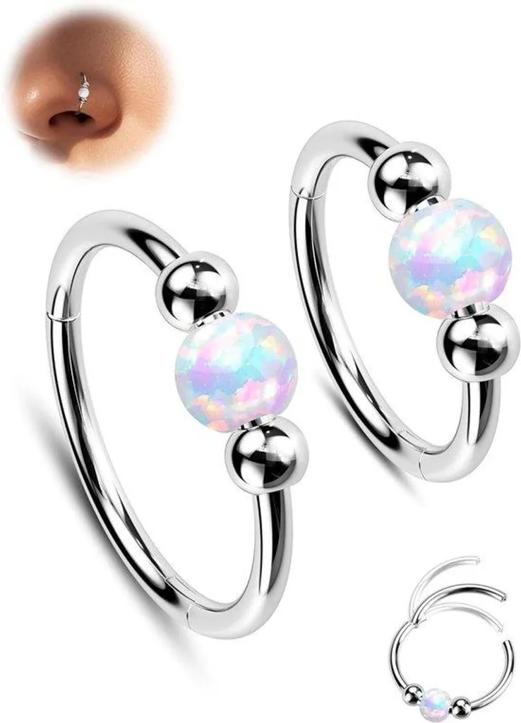 Lot de 2 anneaux de cartilage et nez en acier chirurgical 6mm à 10mm