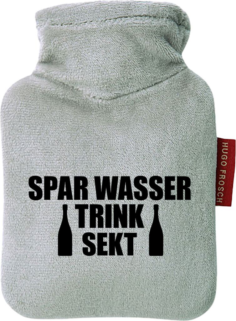Huuraa Mini-Wärmflasche Spar Wasser Trink Sekt Sektflasche 0,2 Liter Grey Mini Veloursbezug Taschenwärmer Geschenkidee