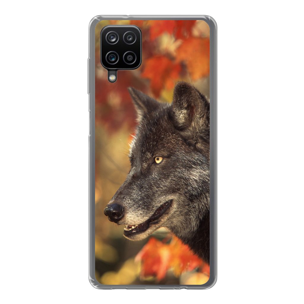 MuchoWow Handyhülle Schutzhülle Hülle für Samsung Galaxy A12 Wolf - Nahaufnahme - Blätter Silikon Softcase Handy Hülle - Bild