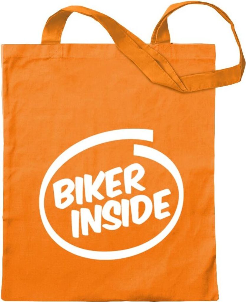Kiwistar - Baumwolltasche - mandarin - Biker inside - Motorrad - Tragetasche Stoffbeutel Umhängetasche langer Henkel