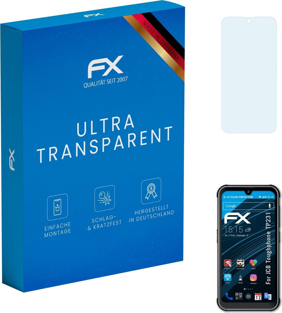 atFoliX FX-Clear 3x Schutzfolie kompatibel mit JCB Toughphone (TP231) Displayschutzfolie