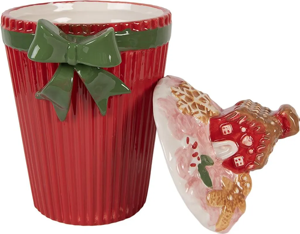 Couvercle Céramique Rouge 27 cm Clayre & Eef Style Rétro pour Bocal - 2