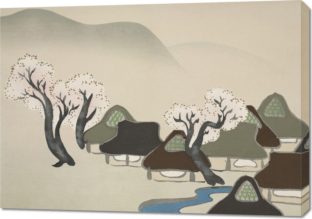 Bild 100x70cm Dorf, Japanisches Vintage Sekka für das Wohnzimmer