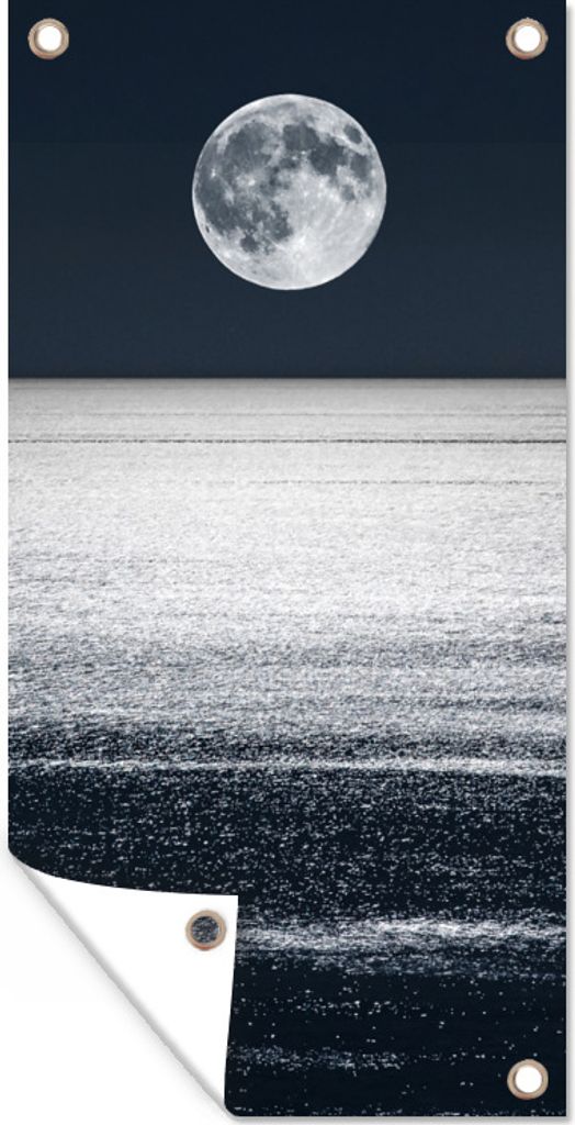 MuchoWow 80x160 cm Outdoor-Poster Gartendeko Sichtschutz Garten Poster für den Garten Meer - Mond - Wasser