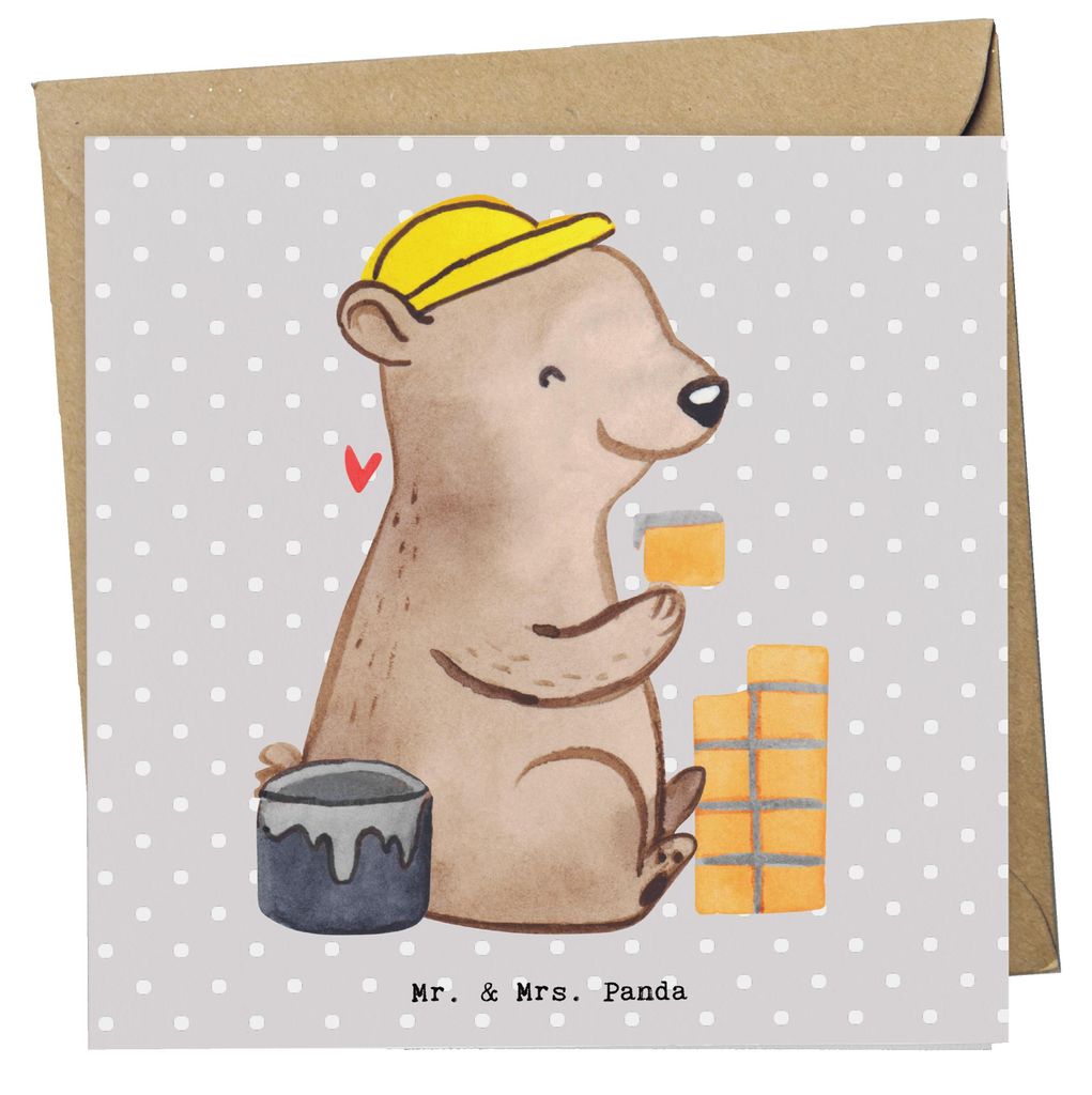 Mr. & Mrs. Panda Grußkarte Maurer Herz - Grau Pastell - Geschenk, Handwerker, doppelkarte, anlasskarte, Gesellenprüfung, faltkarte, Glückwunschk...